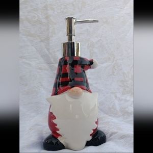 NWT Christmas Gnome Red Plaid Soap Dispenser.